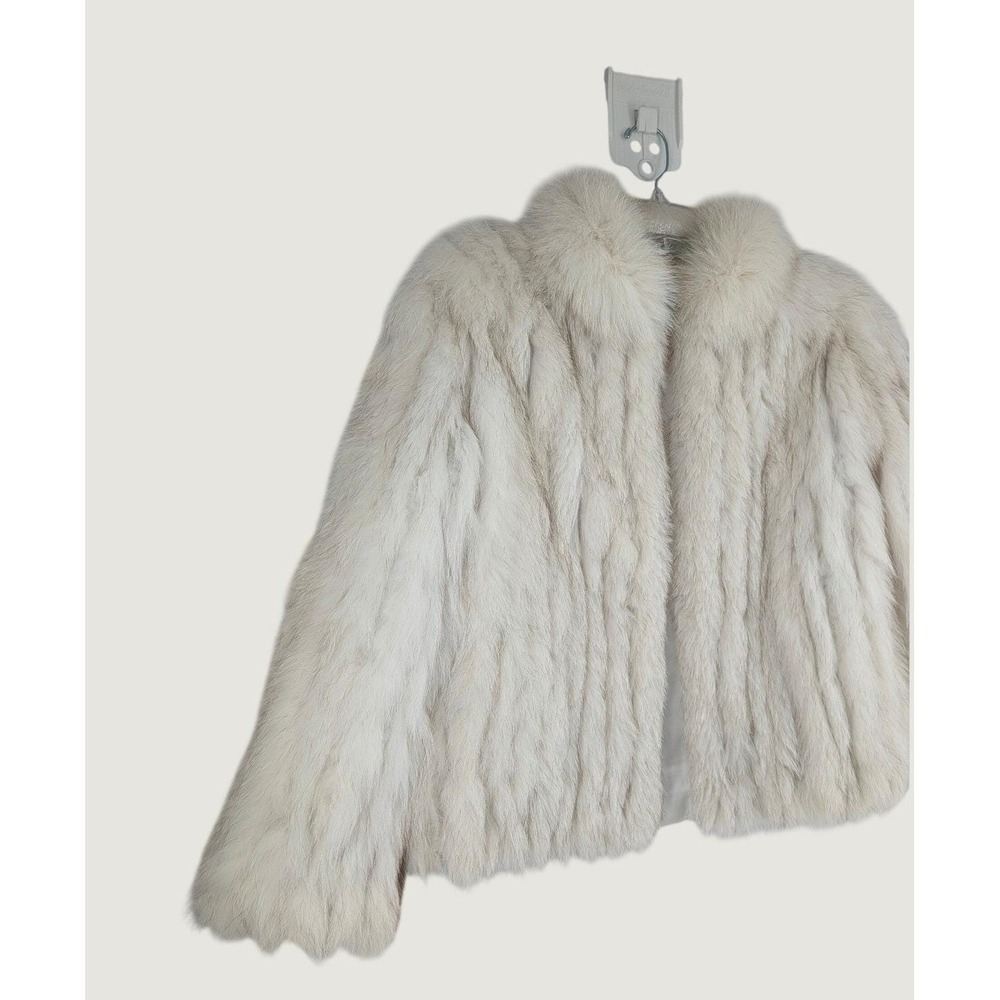 Vintage Saga Blue Fox Fur Jacket Sz Medium Ivory White 80s Luxury Glam Mob Wife - Picture 3 of 16